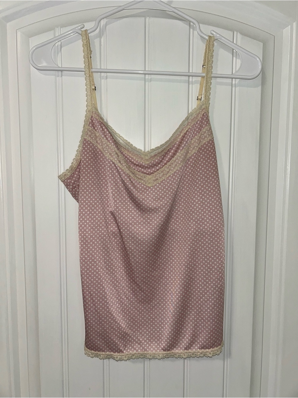 Silky Pink Polka Dot Lace-Trim Cami Top The Limited Medium